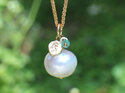 Arabella solid gold leaf emerald apple cream pearl pendant lilygriffin nz