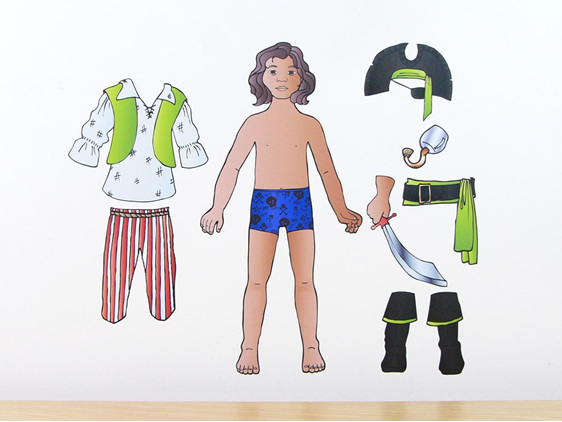 Archie's Pirate Costume dress up doll wall decal