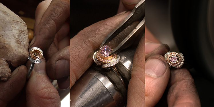 Argyle pink diamond ring being crafted in Wellington jewellery workshop