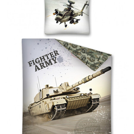 Army Tank Single Duvet Cover Set - Large Euro Pillowcase - 100% Cotton - Glow In The Dark