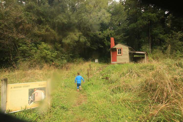 arriving at goat creek hut with kids nz hiking