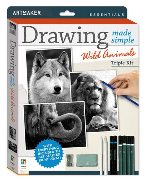 Artmaker Essentials Drawing Made Simple Triple Pack Animals lion elephant wolf