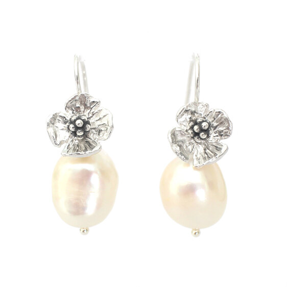 Ashley flower pearl earrings sterling silver baroque lilygriffin nz jewellery