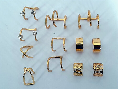Assorted Non Pierced (Faked Earring) Gold Cuff Earring Set Of 12