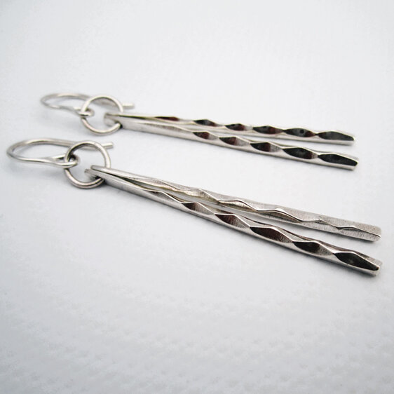 Astro Duo Sterling Silver Faceted Long Bar Earrings