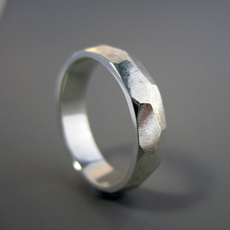 Astro Unisex Sterling Silver Faceted Ring Band