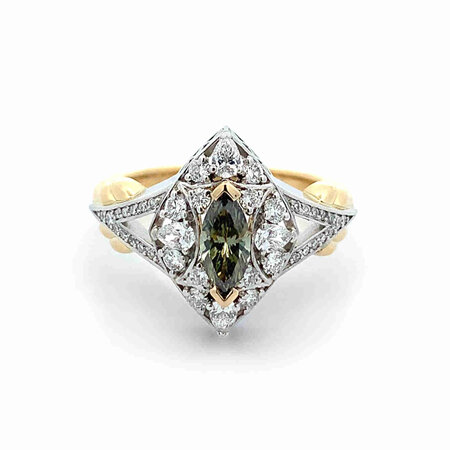 Athena: Green Marquise Diamond and Diamond Cluster ring