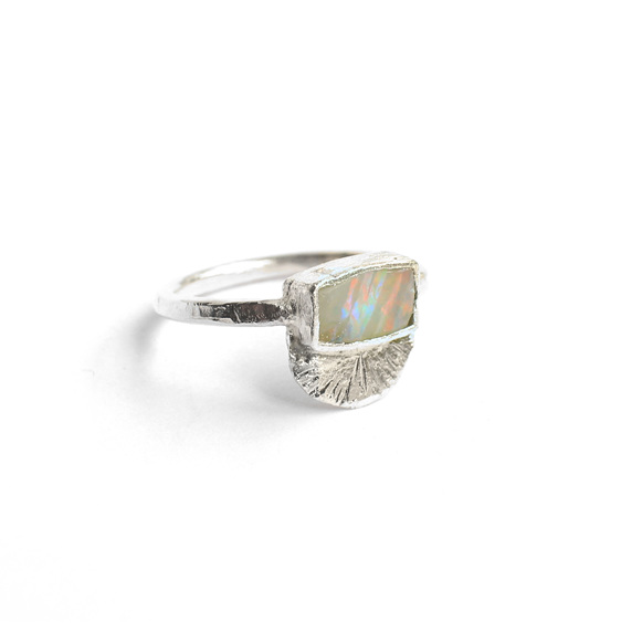 aura australian raw opal sterling silver bezel set ring organic sun moon
