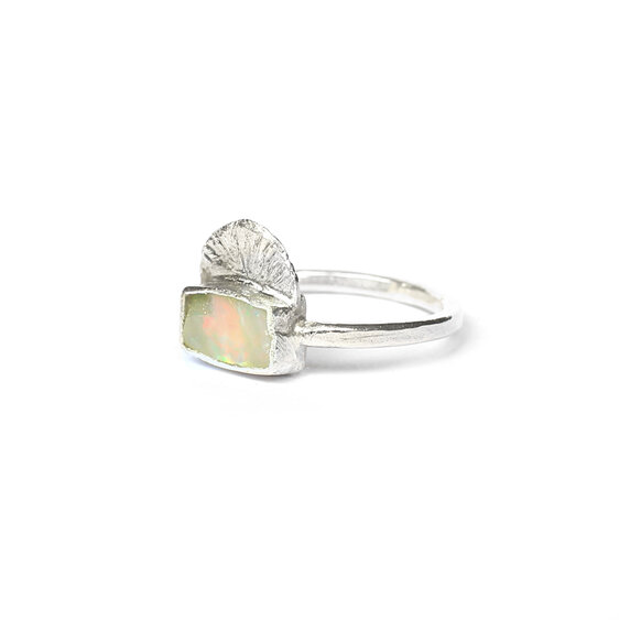 aura australian raw opal sterling silver bezel set ring organic sun moon