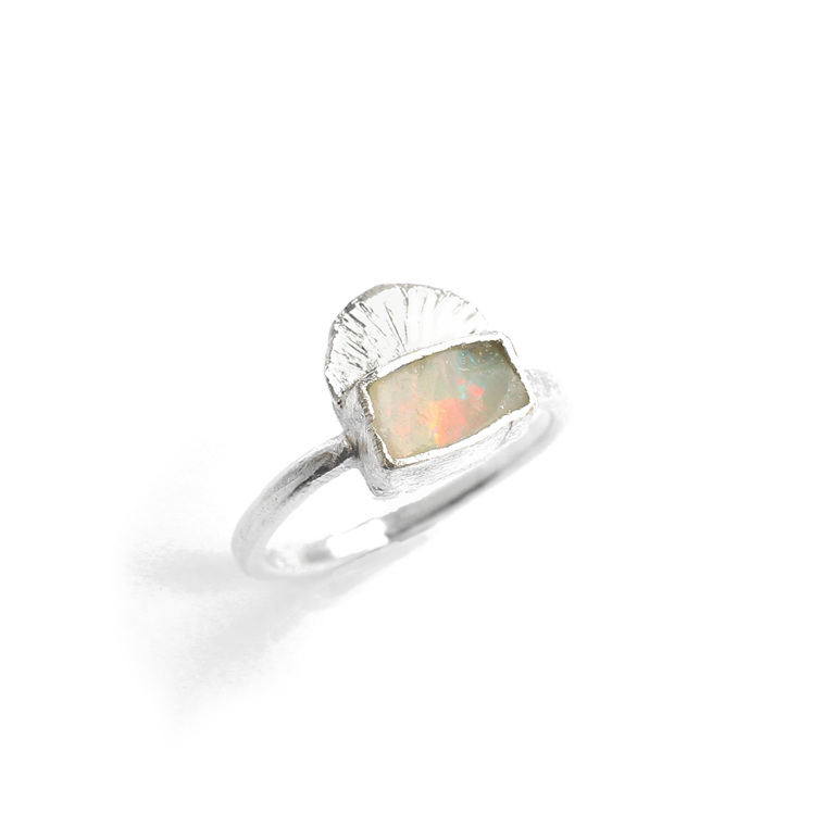 aura coober pedy opal raw rectangle moon signet sterling silver ring nz jeweller