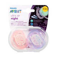 AVENT SOOTHER NIGHT 0-6M BPA FREE 2PK