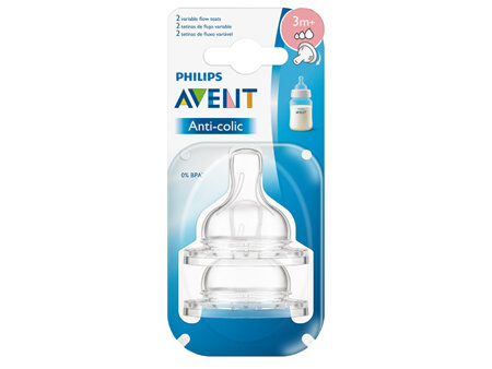 Avent Teat Silicone 3m+ Variable Flow 2pk