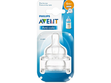 Avent Teat Silicone Fast Flow 6m+ 2pk