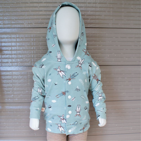 'Avery' Hooded Cardigan, 'Cosy Bunnies' 100% Cotton Knit, 1 year