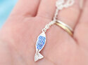 Azure blue ika iti fish silver necklace handmade lily griffin nz jewelry