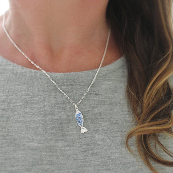 Azure blue ika iti fish silver necklace ocean sea beach  lily griffin nz jewelry