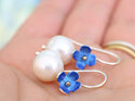 Azure blue putiputi flowers pearls earrings silver lily griffin nz jewellery