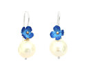 Azure blue putiputi flowers pearls earrings sterling silver lilygriffin  jewelry