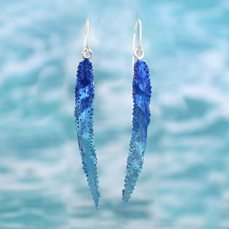 azure blue turquoise rimurimu seaweed fronds leaves earrings lily griffin nz