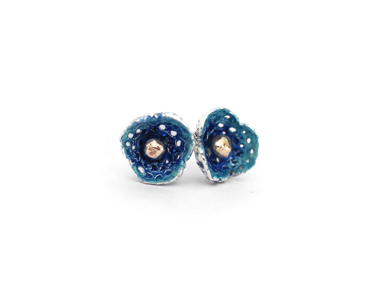 Azure ocean flower studs silver solid 9k gold earrings lilygriffin nz jewellery