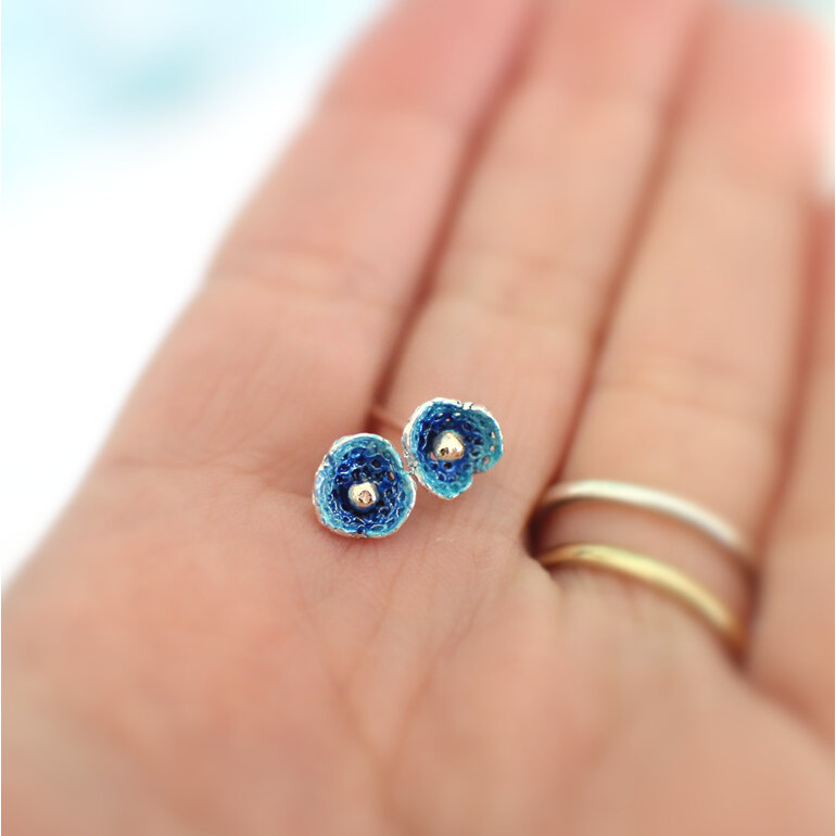 Azure ocean flower studs turquoise sterling silver earrings lily griffin nz