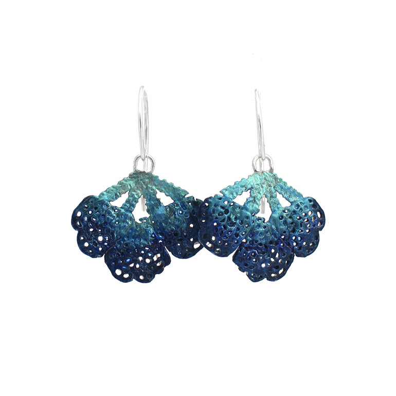 Azure turquoise indigo blue sea fan earrings lace lily griffin nz jewellery