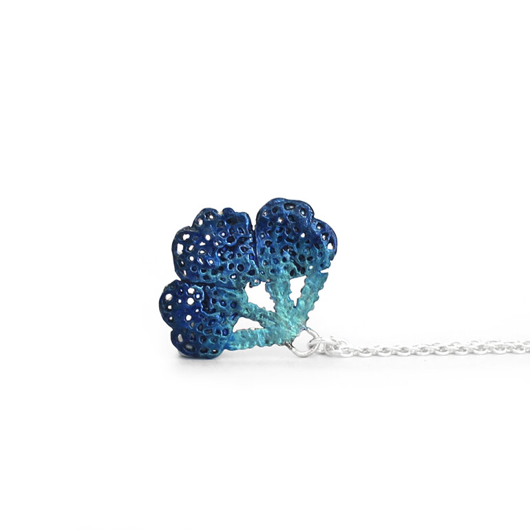 Azure turquoise indigo blue sea fan necklace lace lily griffin nz jewellery