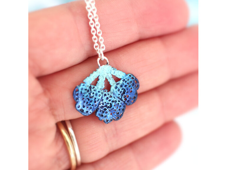 Azure turquoise indigo blue sea fan pendant lace lilygriffin nz jewellery