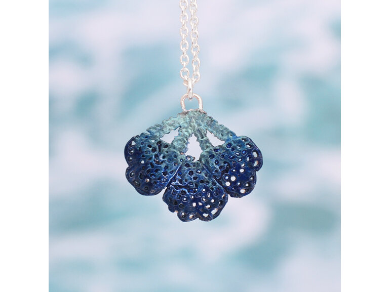 Azure turquoise indigo blue sea fan pendant lace lily griffin nz handmade
