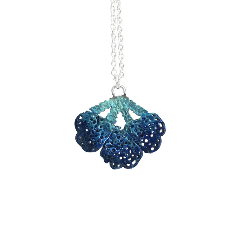 Azure turquoise indigo blue sea fan pendant lace lilygriffin nz jewellery