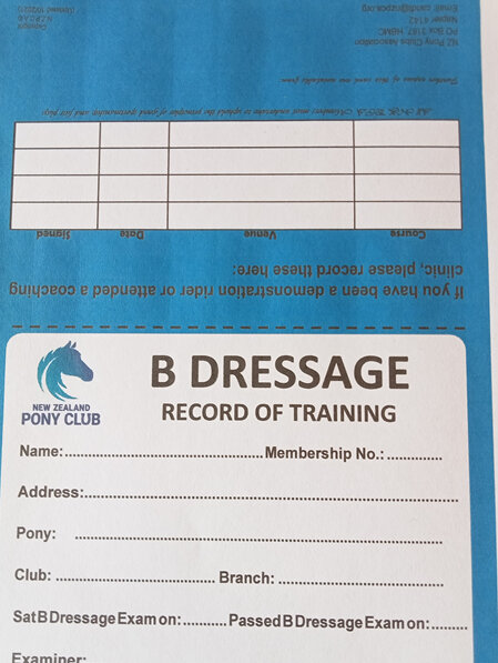 B Dressage Record of Training Card