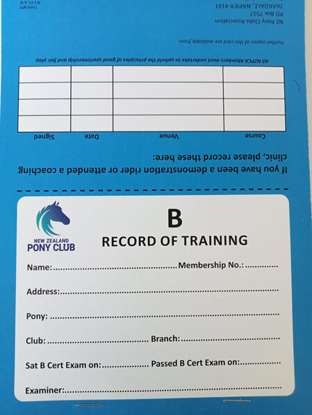 B Record of Training Card
