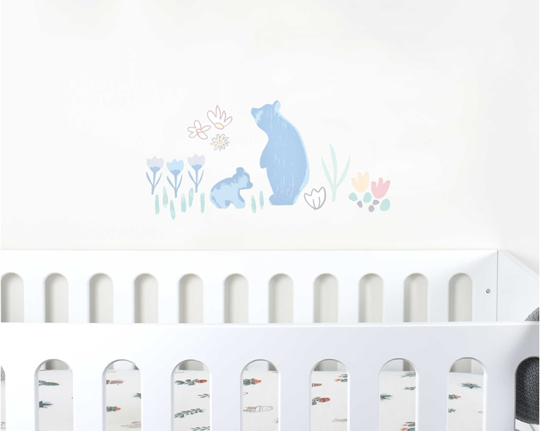Baby bear nursery wall decal medium with cot