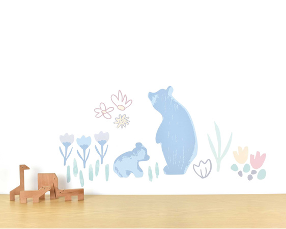 Baby bear nursery wall decal small with toy animals