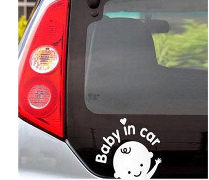 Baby in Car Waving Car Decal - WHITE