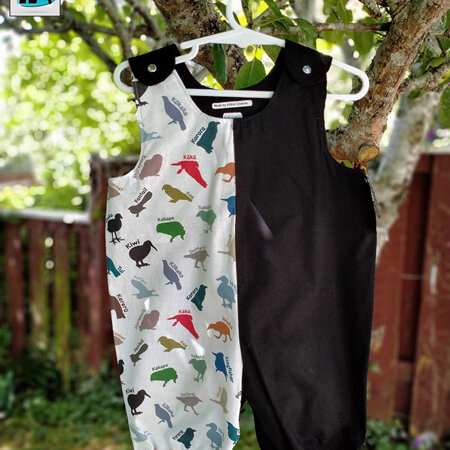 Baby Romper Suit - Black & NZ Birds in Colourful Silhouette