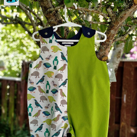 Baby Romper Suit - Lime & Navy with Cute NZ Birds on white