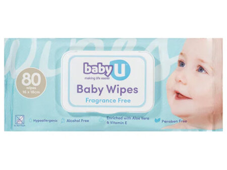 babyU Fragrance Free Wipes 80pack