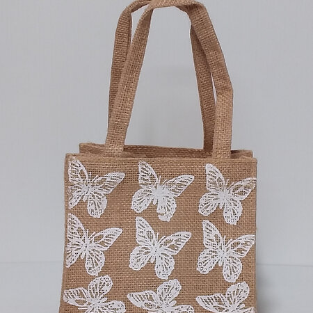 Bag Jute with white butterflies 8464