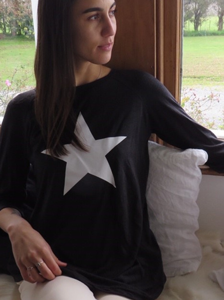 Bamboo and Linen Tee - Black with White Star