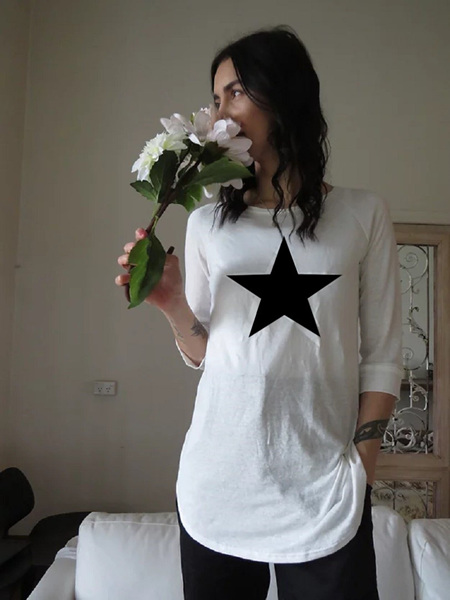 Bamboo and Linen Tee - Ivory with Black Star
