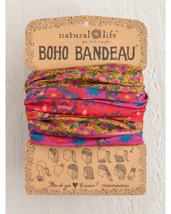 bbw284 Boho Bandeau Scarlet Floral Border hair headband buff