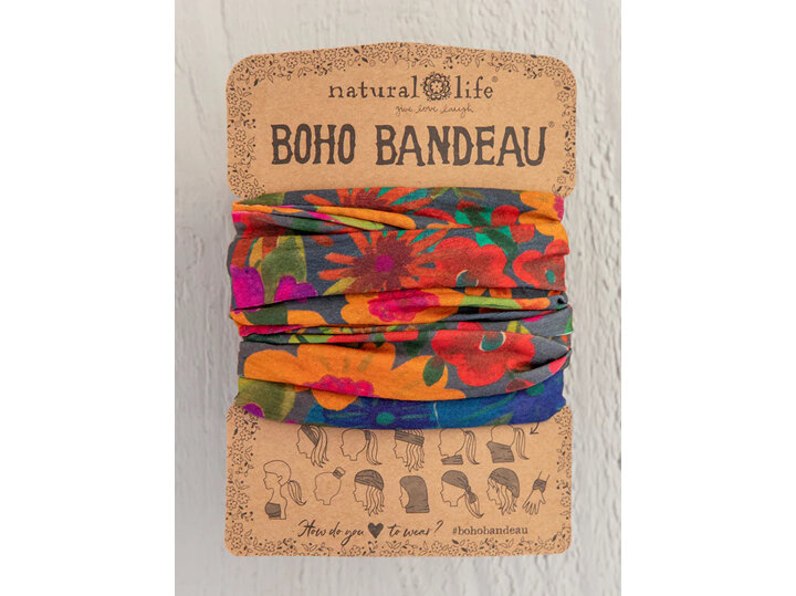 bbw326 Boho Bandeau Orange & Pink Floral hair headband buff