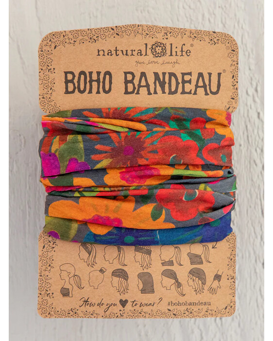 bbw326 Boho Bandeau Orange & Pink Floral hair headband buff