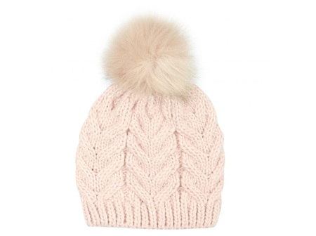 BEANIE CABLE  W/POMS PINK CHILD WS