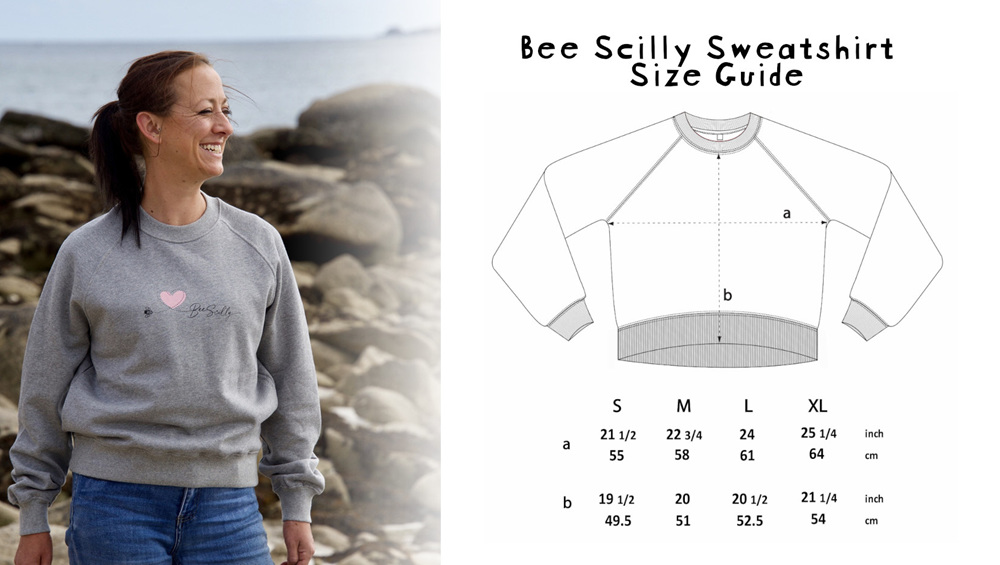 Bee Scilly Sweatshirt Size Guide