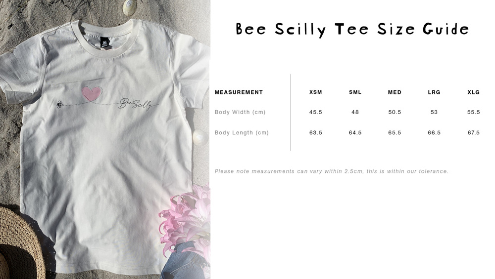 Bee Scilly Tee Size Guide