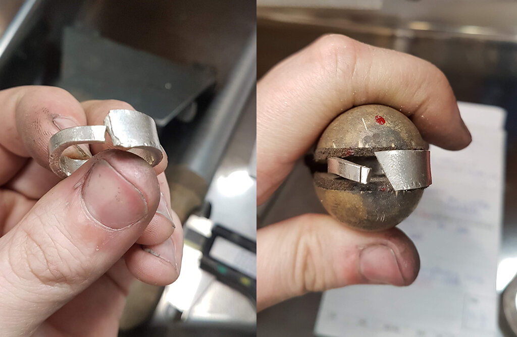 Platinum band being bent to form ring