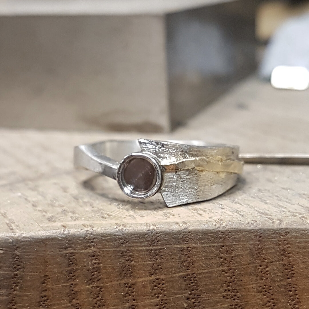 Ring ready for diamond to be temporarily set into place