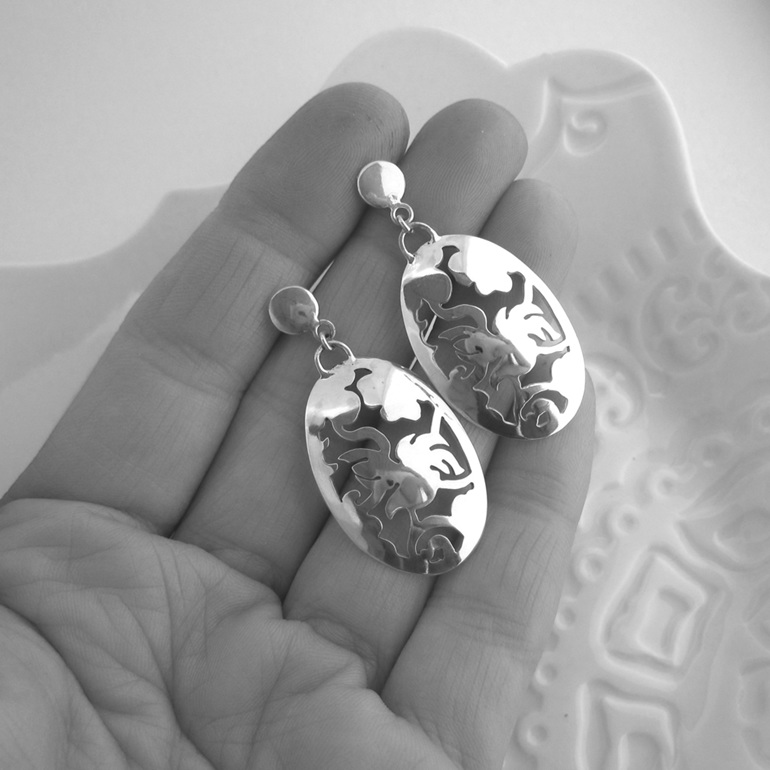 Bird of Paradise Sterling Silver Oval Earrings Julia Banks Jewellery